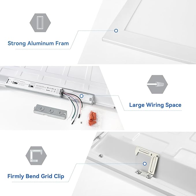 CycevSun 8-Pack 2x2 LED Flat Panel Light Drop Ceiling, 30/40/50W Selectable, Up to 5500LM, 4CCT 3000K/4000K/5000K/6000K Switchable, 0-10V Dimmable, 100-277V, ETL Listed