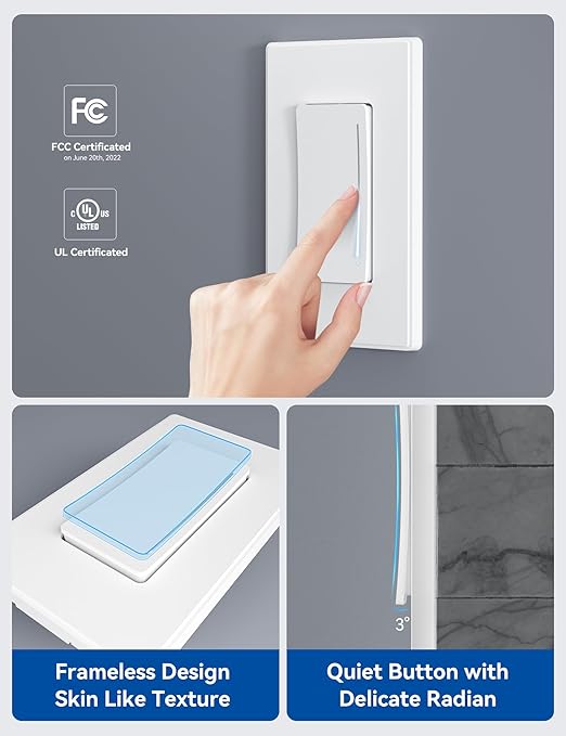 ELEGRP Smart Dimmer Light Switch DTR10, Single Pole Setup, 2.4GHz Wi-Fi Touch Dimmer Compatible with Alexa and Google Assistant, Needs Neutral Wire, No Hub Required, UL and FCC Listed, White, 1 Pack