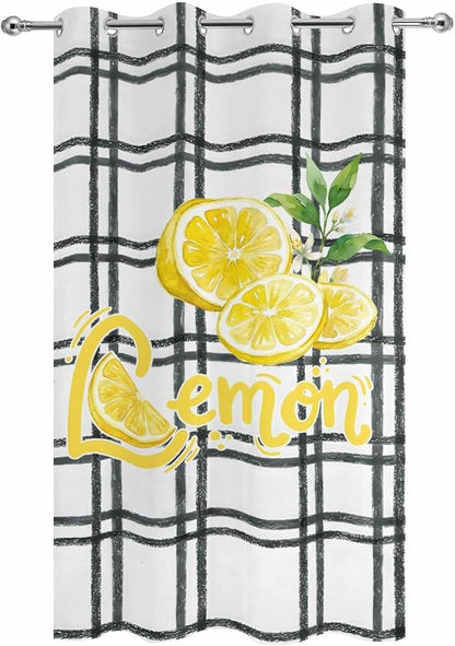 Lemon Outdoor Curtains for Patio Lemon Leaves Summer Plaid Buffalo Waterproof - Image 9