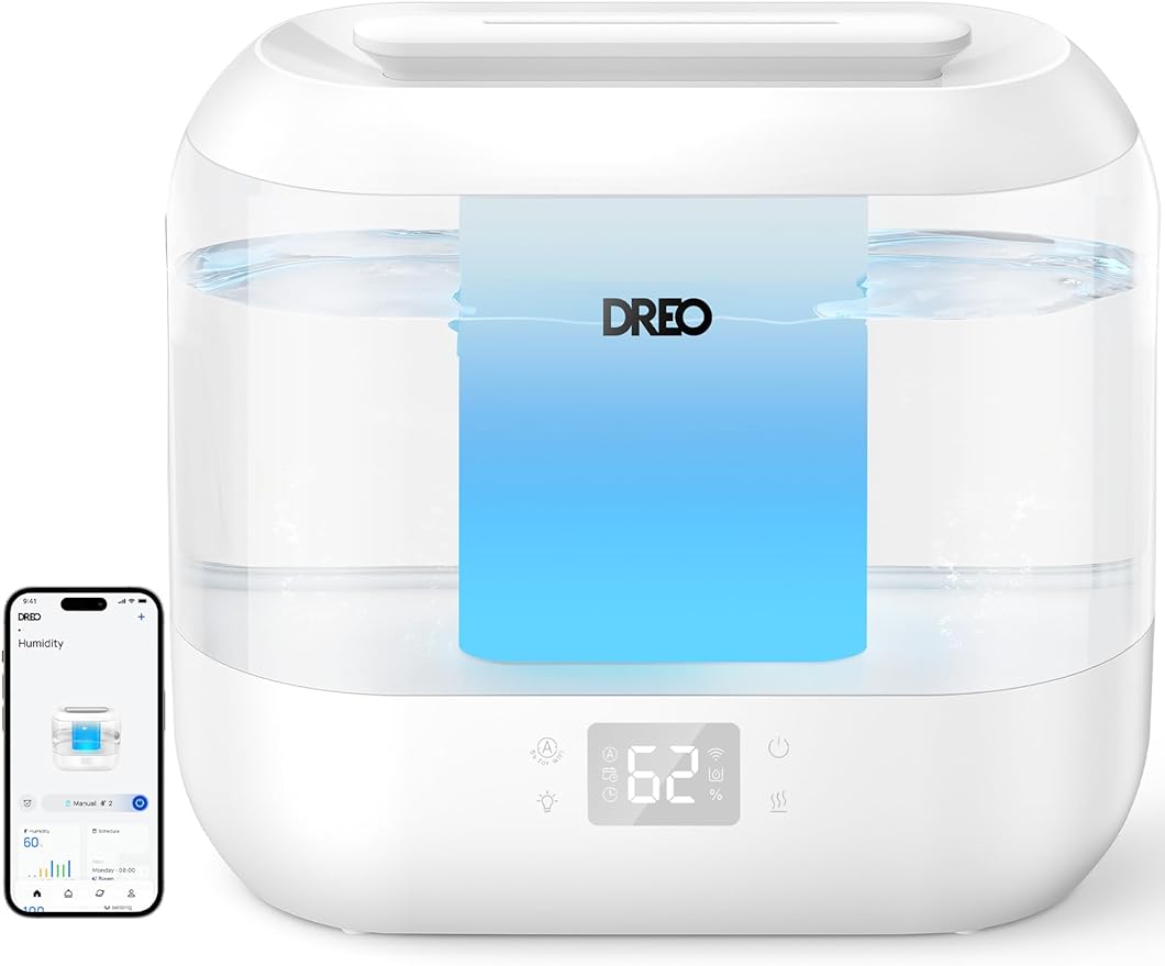DREO Smart Humidifiers for Bedroom, Top Fill 4L Supersized Humidifier Large Room with 28 dB, 36H Runtime, Touch/APP/Voice Control, Nightlight, Cool Mist Humidifiers for Baby, Plants, Indoor, White