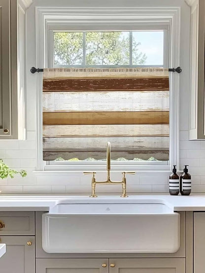 Sheer Curtains 54 Inch Length, Vintage Country Geometric Striped Privacy Voile - Image 3