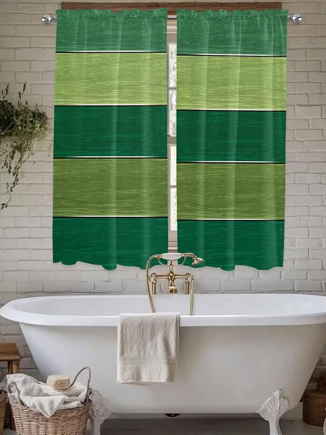 Farm Retro Green Wood Grain Window Valance Curtains, Rustic Wooden Plank - Image 5