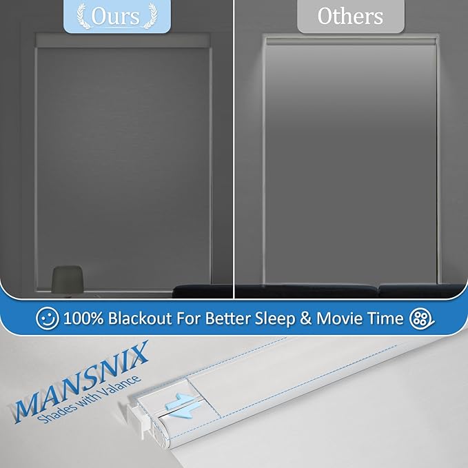 MANSNIX Smart Motorized Blinds with Remote, Cordless No-Drill Automatic Roller Shades, Blackout Electric Blind for Windows, White, 28.5 x 72