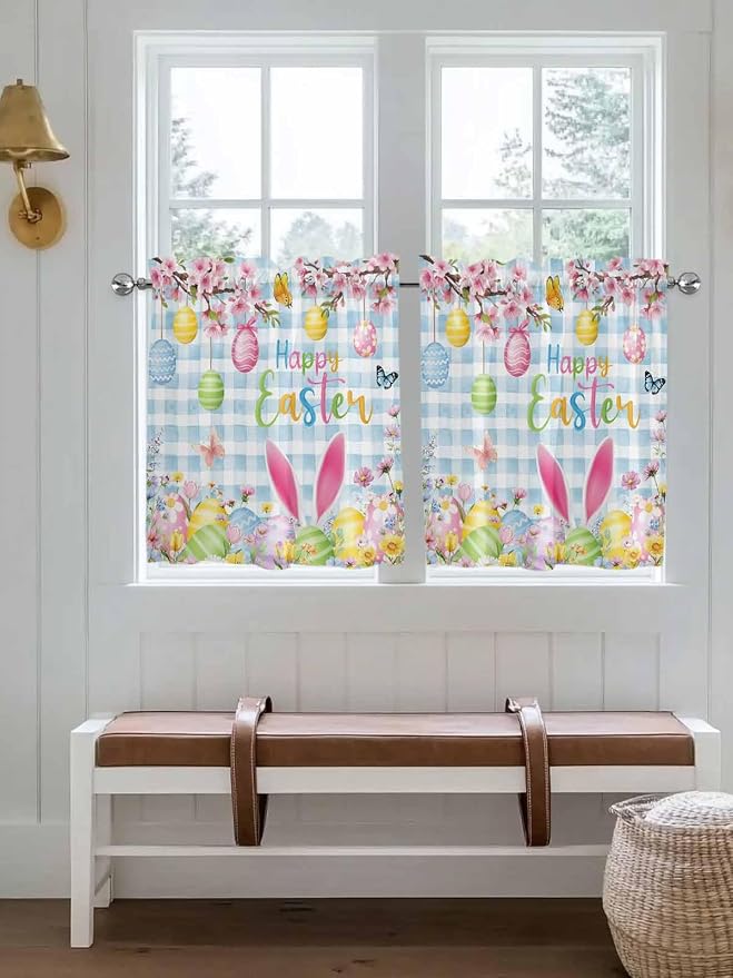 Happy Easter Half Window Curtain 36 Inches Long, Spring Watercolor Bunny Eggs - Image 4