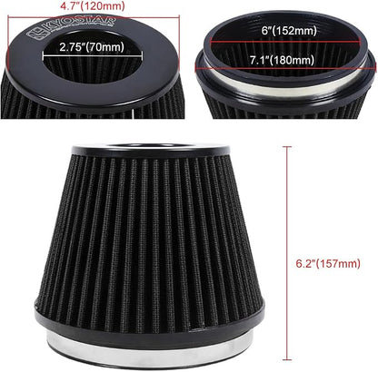 KYOSTAR Universal 6" High-Flow Air Filter, Reusable Cone Cold Air Intake - Image 2