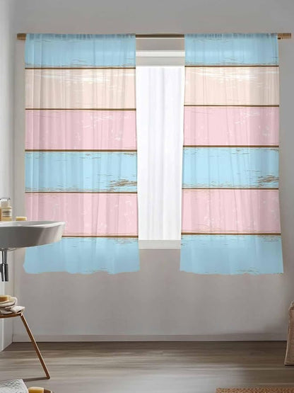 Sheer Curtains 63 Inch Length, Farmhouse Country Shabby Striped Privacy Voile - Image 5