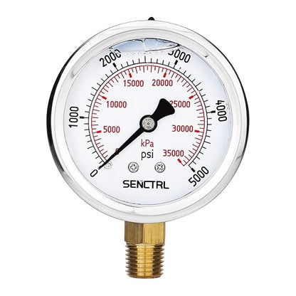 SENCTRL 5000 Psi Glycerin Liquid Filled Hydraulic High Pressure Gauge, 2.5" by senctrl