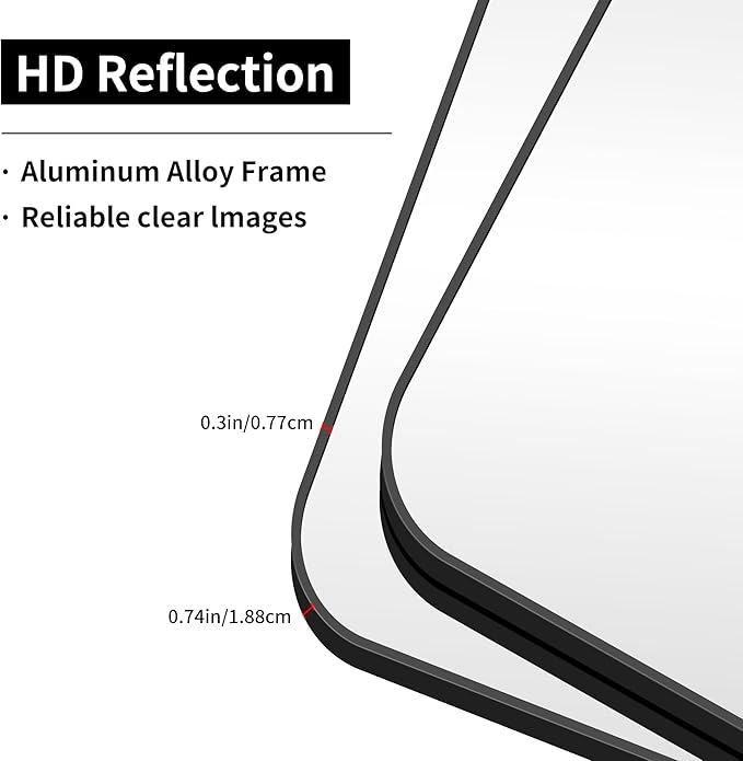 Black Bathroom Mirror, 66x30 inch Aluminum Metal Frame Rectangular Vanity Mirror, Large Wall Mounted Rectangle Mirrors with Rounded Corner for Over Sink Bedroom Living Room Horizontal/Vertical