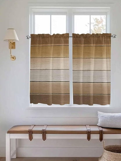 Vintage Brown Gradient Wood Grain Window Valance Curtains, Farmhouse Wood Barn by IDOWMAT