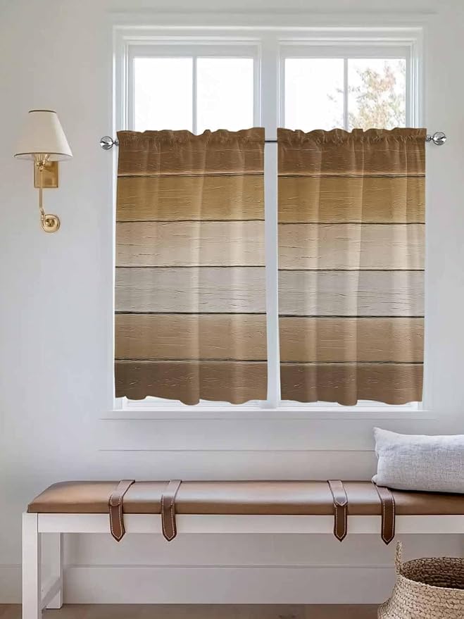 Vintage Brown Gradient Wood Grain Window Valance Curtains, Farmhouse Wood Barn - Image 2