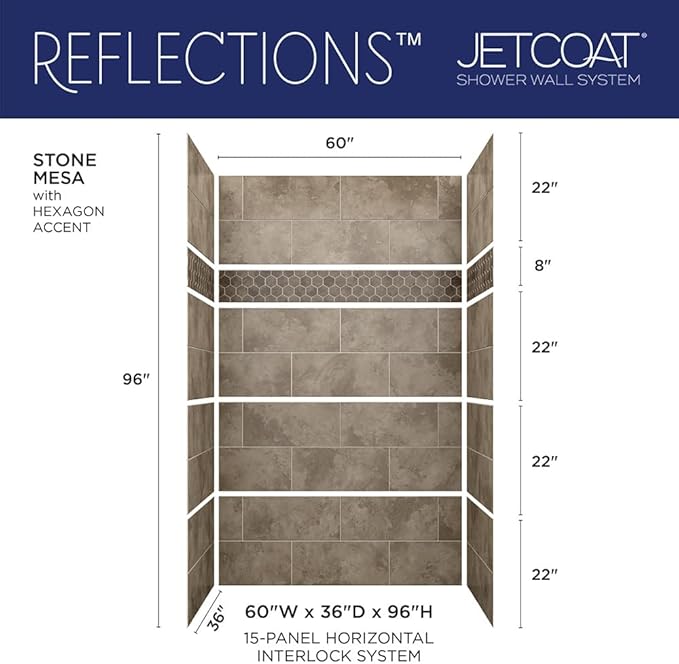 Miseno MSW-603696RFL Readyset 60" X 36" X 96" Fifteen Panel Alcove Shower Wall Kit - Stone Mesa