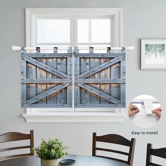 Farmhouse Wood Grain Kitchen Curtains 36 Inch Length, Small Window Curtains Tab - Image 4