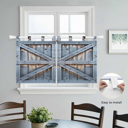 Farmhouse Wood Grain Kitchen Curtains 36 Inch Length, Small Window Curtains Tab - Image 4