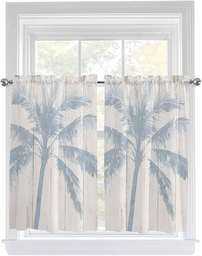 Summer Coconut Tree on Vintage Wood Grain Window Valance Curtains, Seaside - Image 9