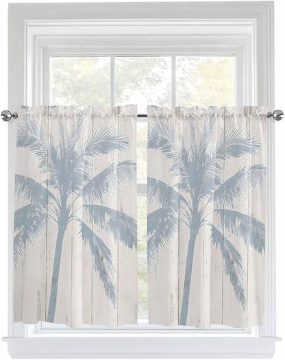 Summer Coconut Tree on Vintage Wood Grain Window Valance Curtains, Seaside - Image 9