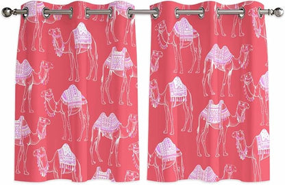 2 Panel Kitchen Cafe Curtains, Desert Camel Sunlight Filtering Nature Air by Hokiten