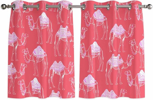 2 Panel Kitchen Cafe Curtains, Desert Camel Sunlight Filtering Nature Air by Hokiten