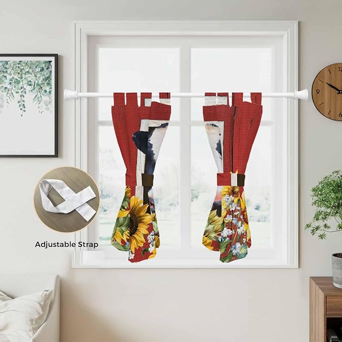 Cow Sunflowers Bedroom Curtains 63 Inch Length, Window Curtains Tab Top - Image 5