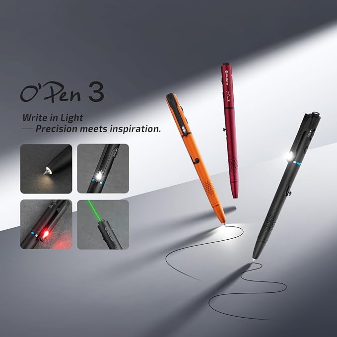 OLIGHT O'Pen 3 EDC Pen Light,120 Lumens with Green Beam, Red and White, USB-C Rechargeable LED Flashlight for Office, Writing, Presentation, Outdoor Uses, Professional Business Gift(Wine Red)