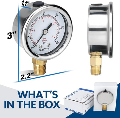 SENCTRL 0-60 Psi Pressure Gauge, 1/4 Npt Lower Mount, Waterproof, Stainless - Image 6
