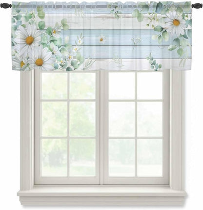 Daisy Eucalyptus Leaves Sheer Valance Curtains by Houseown
