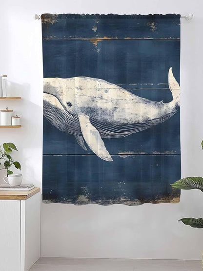 Sheer Curtains 63 Inch Length, Ocean Vintage Whale Semi Sheer Curtains Light - Image 2