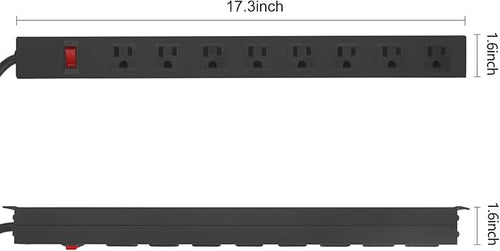 2Pack Metal 8 Outlet Mountable Power Strip, Wall Mount Outlet Heavy Duty, Wide Spaced Commercial Shop Power Strip with Switch, 3 FT SJT 14AWG Power Cord.