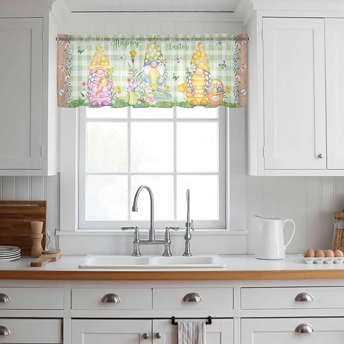 Easter Sheer Valances for Windows 60"x18", Light Filtering Kitchen Curtains - Image 3