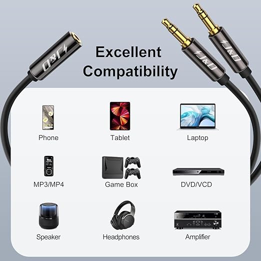 J&D 1/8 Inch TRS Stereo Y Splitter Cable, Gold Plated Copper Shell 3.5mm Female to Dual Male Adapter, Only Suitable for Switching, 6.6 Feet