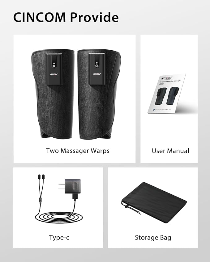 CINCOM Leg Massager with Heat and Air Compression, Cordless Calf Massager for Circulation and Pain Relief, Rechargeable Leg Compression for Edema Relief