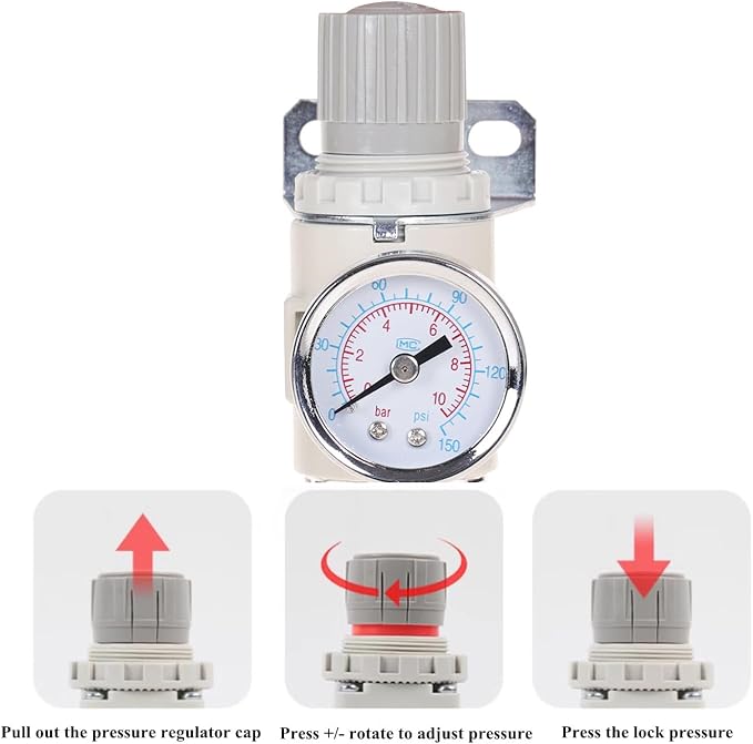 1/4"NPT Air Filter Regulator Combo Piggyback, Water-Trap Air Tool Compressor - Image 5