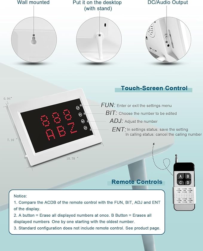 Wireless Calling System Call Waiter Restaurant Pager System with 1 Number Display and 10 3-Key Waterproof Call Buttons for Restaurant Bar Cafe Customer Service