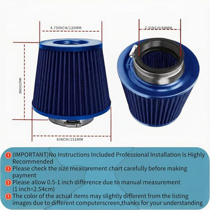 Universal Clamp-On Air Intake Filter, High Performance, Washable Filter - Image 2