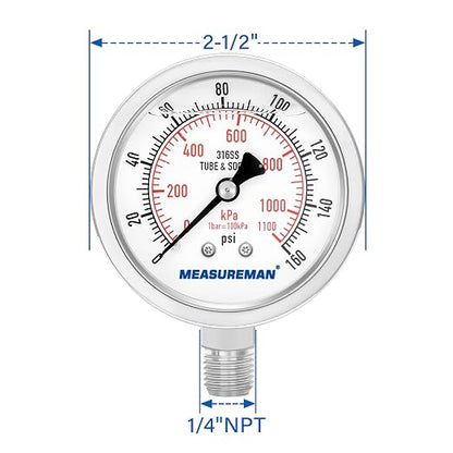 MEASUREMAN Fully Stainless Steel Hydraulic Glycerin Filled Pressure Gauge - Image 7
