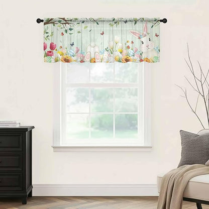 Easter Sheer Valances for Windows 42"x18", Light Filtering Kitchen Curtains - Image 9