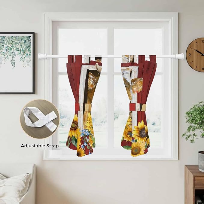 Cows Sunflowers Bedroom Curtains 63 Inch Length, Window Curtains Tab Top - Image 5