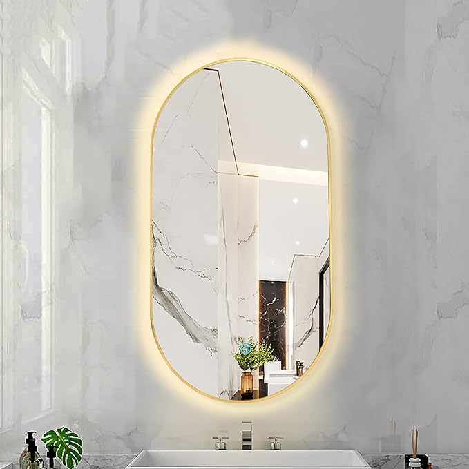 Oval LED Illuminated Bathroom Mirror, Wall-mounted Vanity Makeup Mirror by Unknown