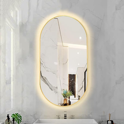 Oval LED Illuminated Bathroom Mirror, Wall-mounted Vanity Makeup Mirror by Unknown