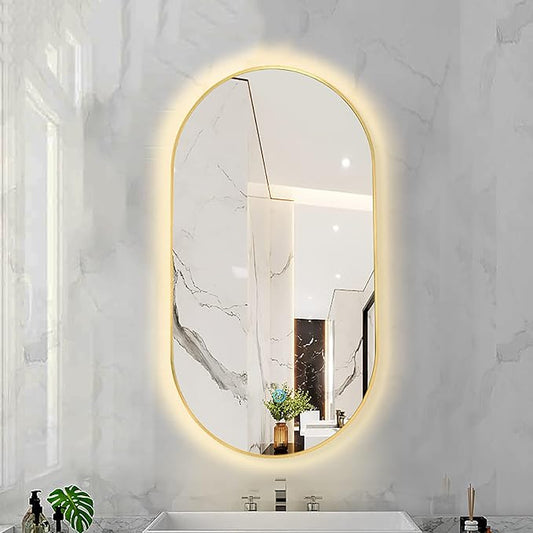 Oval LED Illuminated Bathroom Mirror, Wall-mounted Vanity Makeup Mirror by Unknown