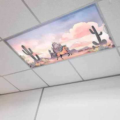 Fluorescent Light Covers for Drop Ceiling Watercolor Running Horse Cactus by Unknown