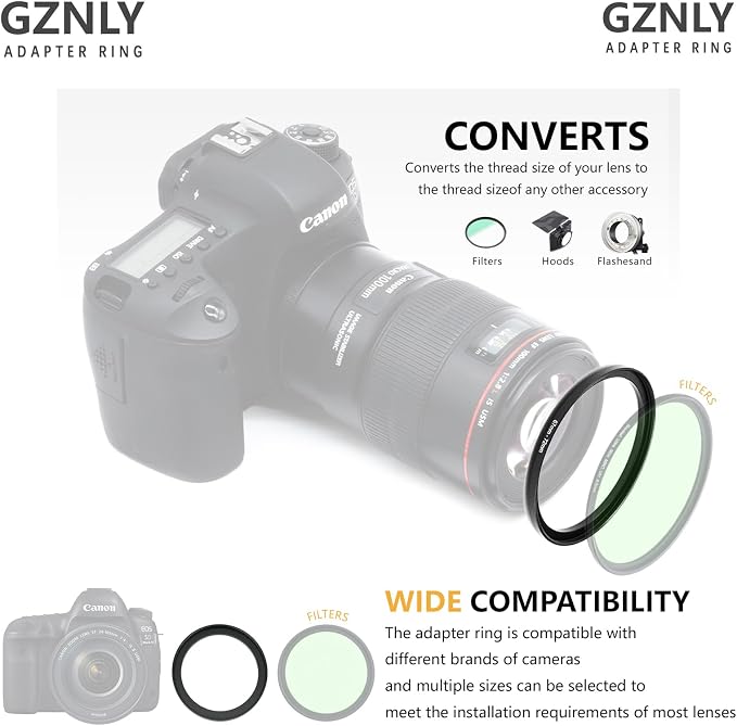 72mm to 77mm Step-up Adapter Rings Filter Adapter Black Metal Step Down Filter - Image 4