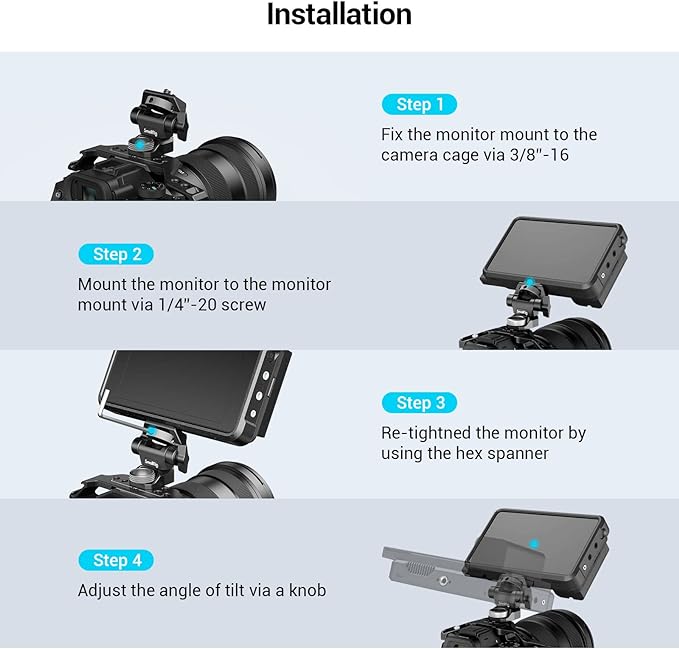 SmallRig Adjustable Camera Monitor Mount for ARRI-Style (Upgrade), 360° Swivel and 180° Tilt Monitor Holder Anti-Twist Support 5” and 7” Field Monitor