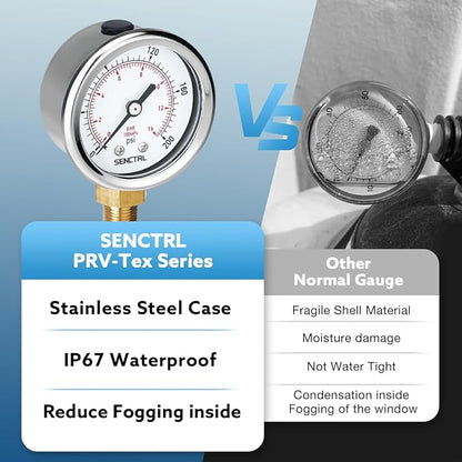 SENCTRL 0-200 psi Pressure Gauge, 1/8 NPT Lower Mount, Waterproof, Stainless - Image 3