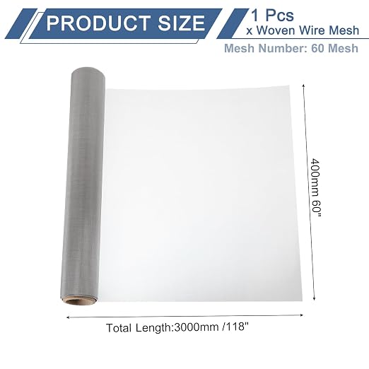 uxcell 60 Mesh 118" x 16" Woven Wire Mesh, 304 Stainless Steel Air Vent Filter - Image 2
