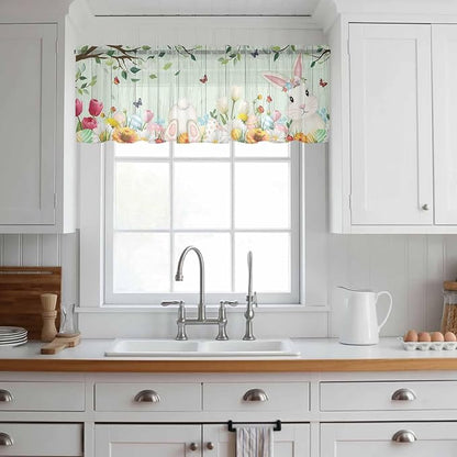 Easter Sheer Valances for Windows 42"x12", Light Filtering Kitchen Curtains - Image 3