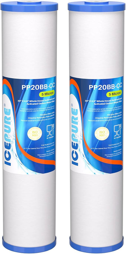 ICEPURE 5 Micron 20" x 4.5" Whole House Sediment and Carbon Water Filter by ICEPURE
