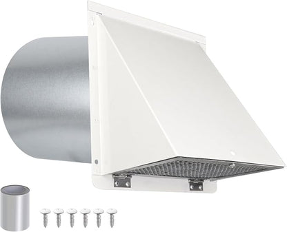 6 Inch Hooded Wall Vent with Screen and Damper, 6 Inch Exhaust Vent Cover Cap by JYINCPED