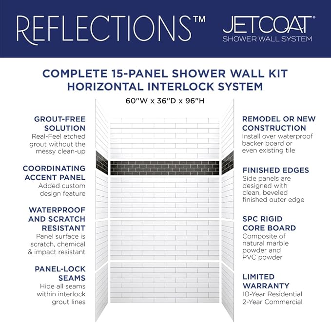 Miseno MSW-603696RFL Readyset 60" X 36" X 96" Fifteen Panel Alcove Shower Wall Kit - Cestrum