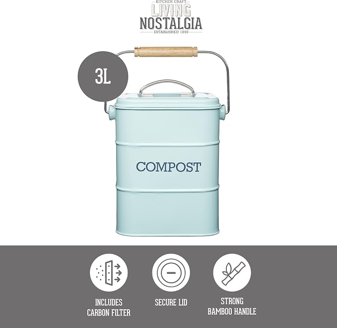 Kitchen Craft Living Nostalgia Vintage Blue Compost Bin LNCOMPBLU - Image 3