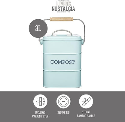 Kitchen Craft Living Nostalgia Vintage Blue Compost Bin LNCOMPBLU - Image 3
